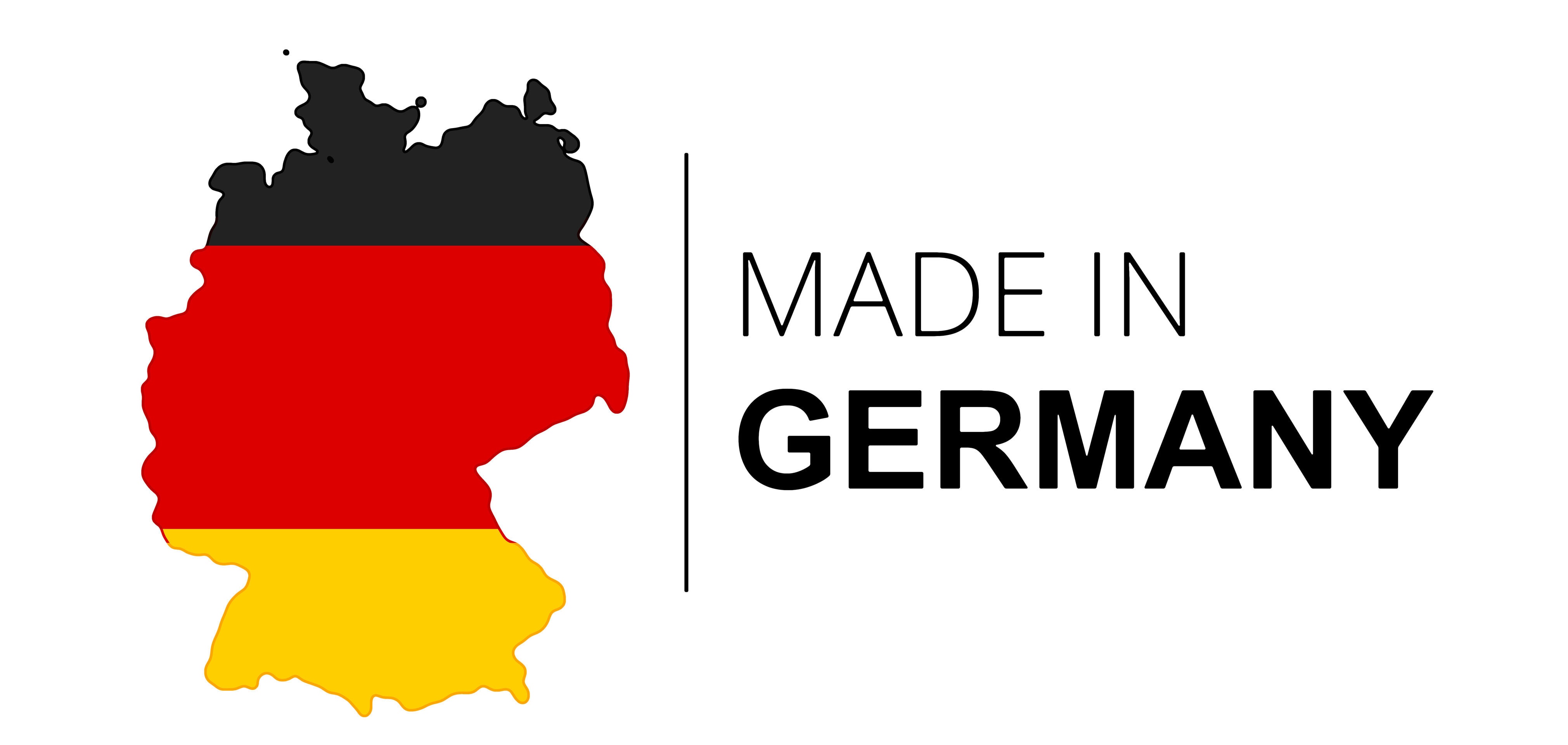 made in Germany and the shape of the map of Germany, german black red yellow colors design style, isolated