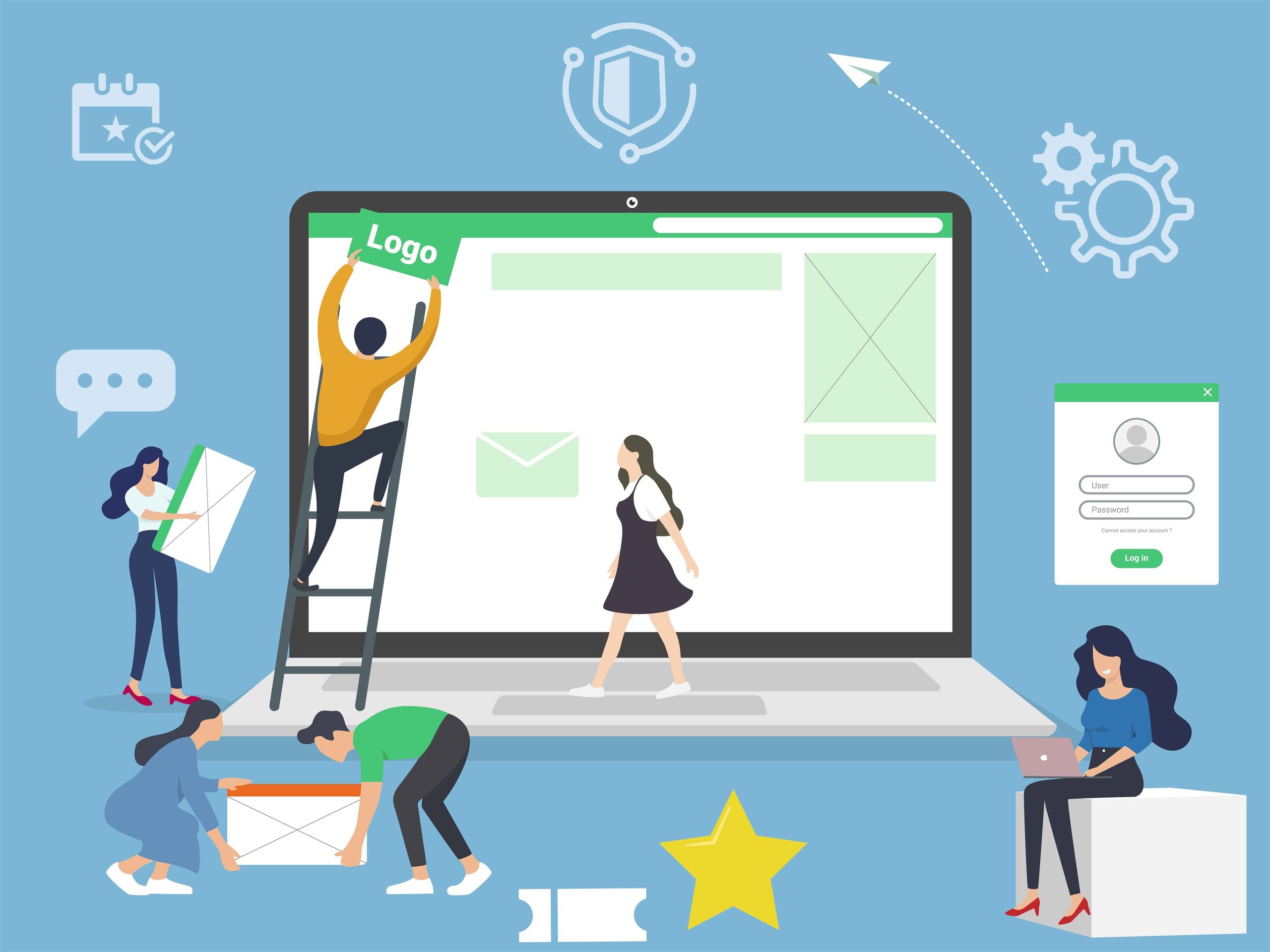 Site development illustration. People building apps and web design.